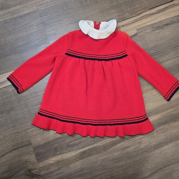 Girls Vintage Red Acrylic Long Sleeve Winter Collar Dress Christmas Preppy Sz 2 - Picture 3 of 6